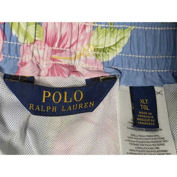 Polo Ralph Lauren Mens Swim Trunks Size XLT Lined Tropical Hawaiian Floral Blue - Picture 3 of 8
